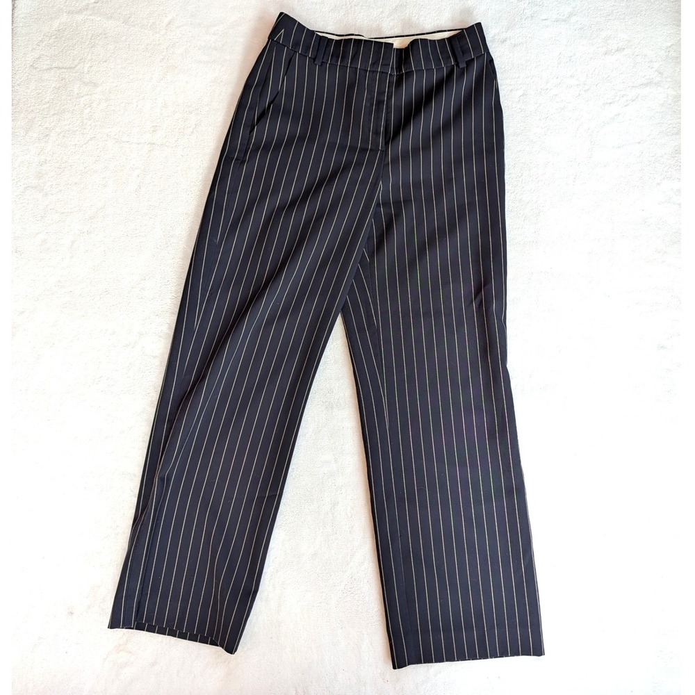 Esprit High Rise Pinstripe Trousers Vintage Style Navy Straight Leg Pants Size 4
